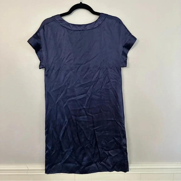 Reiss Women's Short Sleeve Scoop Neck Navy Blue 100% Silk Dress Size 4 GUC - Picture 8 of 8
